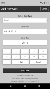 Screenshot Simple Cost Tracker