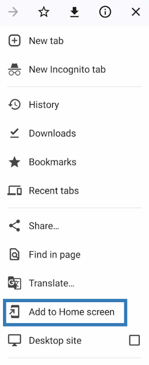 Google Chrome - Add to Home screen