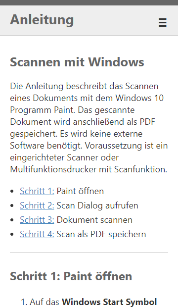 Screenshot mobile Website